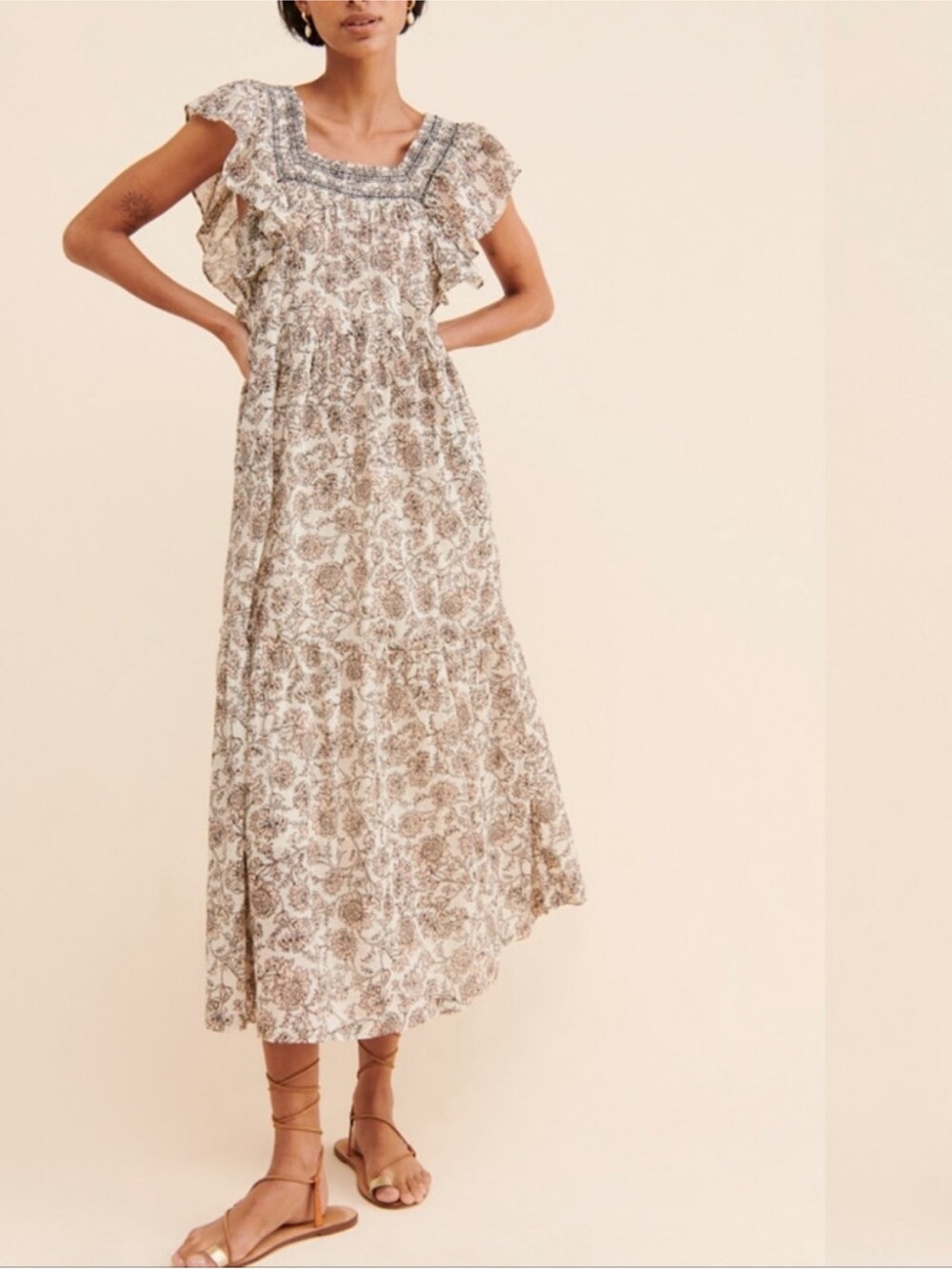 Free People Bonita floral neutral colors maxi dress